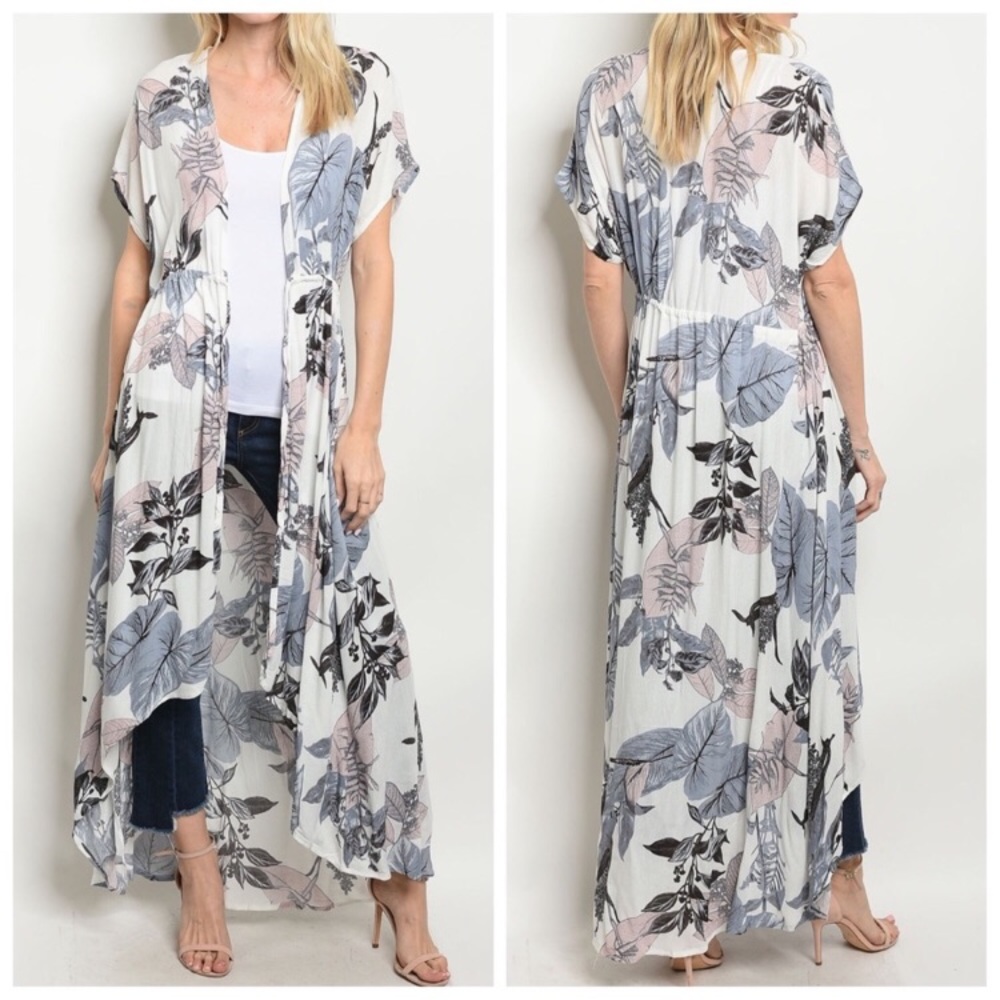 NWT White Tropical Leaf Kimono